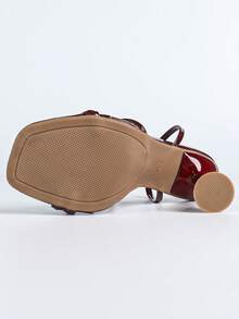 Women's Fashionable Elegant Versatile Minimalist Burgundy Square Toe Ankle Strap High Heel Sandals, Charming Glamorous For Summer Wedding, Party, Outdoor Activities, Daily Wear - Burgundy - View 10
