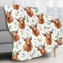 1pc Highland Cow & Pink Bows Flannel Blanket - Soft Warm All-Season Throw For Office, Bed, Sofa, Camping - Contemporary Cozy Gift With Background Design, Cow Blanket - Nhiều màu 15 - Xem 12
