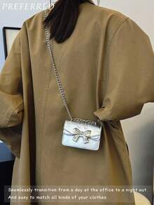 A New Fashionable Mini Square Bag For Fall And Winter Season, Hardware Bow Decoration, Flap Opening,Mini Shoulder Bag, Handbag, Crossbody Bag,Stylish And Portable, Compact And Practical, The Best Gift Choice - 彩色 - 查看 8