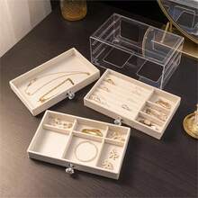Velvet Stud Earrings Storage Box Three Layer Jewelry Organizer Dust Proof Drawer Design For Accessories Dressing Jewelry Box - White - View 7