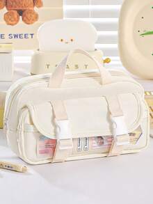 1 chiếc hộp/túi đựng bút hai khóa cài, hình dáng vuông vức màu be kẻ caro, túi đựng văn phòng phẩm đa năng thời trang, vật dụng cần thiết cho học sinh khi bắt đầu năm học mới. - Nhiều màu - Xem 3