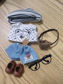 适用于娃娃的配件服装套装，包含迷你眼镜、包包、娃娃帽+T恤和迷你鞋，适合17厘米娃娃的换装配件，迷你服装用品，收藏家的独特礼物 - 彩色 - 查看 12