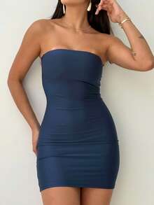 Strapless Short Sheath Dress - 藏蓝色 - 查看 8