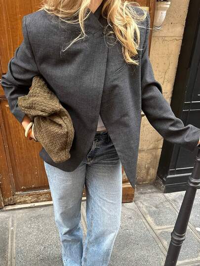 Blazer de lana suelto de manga larga, elegante y casual para mujer, chaqueta de invierno para mujer, Año Nuevo/Día de San Valentín