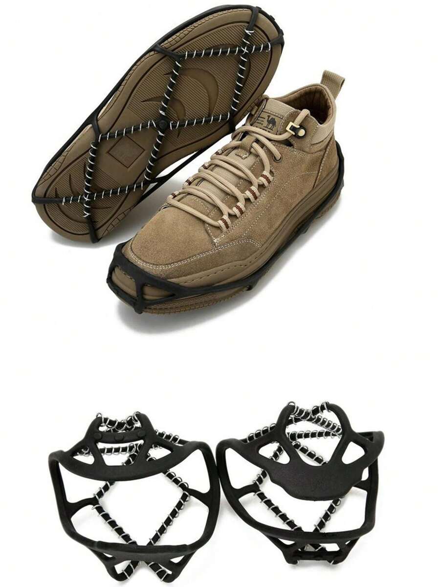 2 Pieces Black Rubber Anti-Slip Shoe Accessories Spring-Loaded Ice Cleats Designed For Outdoor Hiking And Rock Climbing Essential For Winter Sports, Enhancing Surface Grip For Ice Walking And Mountaineering