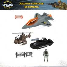 Juego de Juguete Militar Completo con Avión Helicóptero Lancha y Figura de Soldado - como en la foto - Ver 3