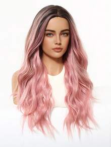 Lolita Pink Ombre Wig For Women Long Wavy Hair 60cm Curly Wig With Bangs Cosplay Headband Wigs Synthetic Wigs For Daily Use - 漸層粉紅色 - 查看 6