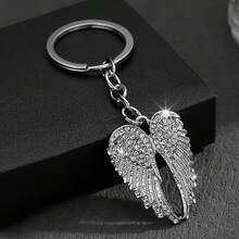 Funky Angel Wing Keychain - Sparkling Angel Wing Keyring Enamel Angel Wings Pendant Keychain-Studded Design, Durable Metal Wing Charms Key Ring For Men & Women, Couples Gift For Everyday Use, Cute Wing Keychain Accessories, Metallic Finish