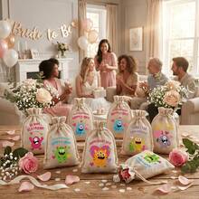 VICKYO 12pcs Cute Drawstring Gift Bags, Cartoon Style Cotton Linen Favor Pouches For Wedding Favor Storage And Party Gift Organization, Engagement Gifts And Party Favors - Multicolor - View 6