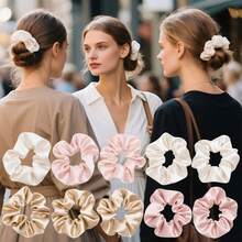 Conjunto de 22 Elásticos de Cabelo para Chá de Panela, em Tons Suaves de Rosa Champagne e Branco, Faixas de Cetim para Madrinhas e Convidadas, Lembrancinhas Elegantes, Elásticos de Cabelo. - Multicolorido - Ver 5