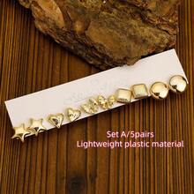 5 Pairs-20 Pairs Fashionable And Minimalist Gold-Plated Lightweight Plastic Material Earring Sets,Various Geometric Shapes&Flower&Wings&Heart,Suitable For Women's Daily Outfits - Gold - View 10