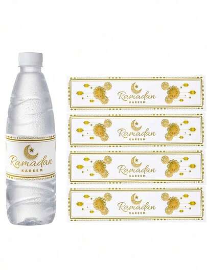 10张金色花朵月亮水瓶贴纸，适合斋月、家庭聚会、饮料瓶装饰，月亮城堡图案，适合斋月和家居装饰