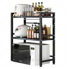 3-Tier Expandable Microwave Rack - Adjustable Kitchen Shelf Stand For Countertop Storage - Black - View 1
