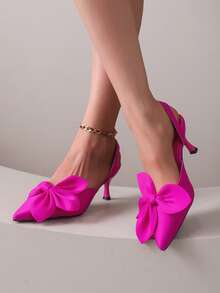 Spring/Summer New Bowknot Closed Toe Sandals, Slim Heel Women's Slip-On Mules, Versatile High Heel Shoes, Run Small - Hot Pink - View 5
