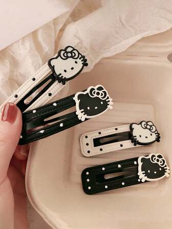  2 st Sanrio Hello Kitty hårspännen svarta vita prickar, kawaii hårspännen håraccessoarer för flickor, söta hårnålar i vintagestil för vardagsbruk och present