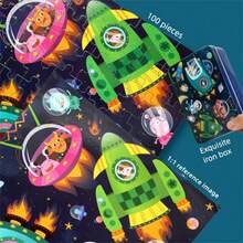 100pcs Wooden Jigsaw Puzzles, Colorful Animal, Dinosaur, Ocean, Space Themed Toys, Suitable For 3-7 Years Old Children, Montessori Early Learning Puzzle Game, Infant Toys, Preschool Educational Cognitive Toys, Children Puzzles, Wooden Toys, Parent-Child Interaction, Early Development, Birthday, Christmas, Halloween Gift, Family Game Room Fun Activity - Multicolor - View 6