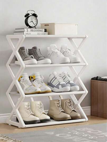 Portascarpe a forma di X in tubo d'acciaio - Organizer per scarpe salvaspazio e resistente, mobiletto portascarpe, portascarpe verticale a 4 ripiani, facile da montare senza attrezzi, telaio in metallo durevole e antiruggine, larghezza regolabile, design compatto in stile industriale, impilabile e salvaspazio, adatto per ingresso, armadio e garage | Scaffale multifunzione per stivali, sneaker, tacchi alti e vari tipi di scarpe