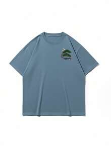 Zrgoth 男士休闲百搭简约日式仙鹤印花短袖T恤 - 霧霾藍 - 查看 3