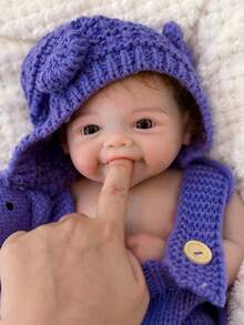 1个逼真硅胶重生娃娃，18英寸薇薇安女孩，手工制作，栩栩如生，涂漆硅胶娃娃，张着嘴，植入头发，可水洗，新生儿娃娃玩具，解剖结构精确，可用作礼物或收藏品，生日礼物 - 彩色 - 查看 8