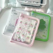 1个便携式A6/A5斜纹透明收纳袋，带涂鸦贴纸，大容量整理袋 - 彩色 - 查看 4