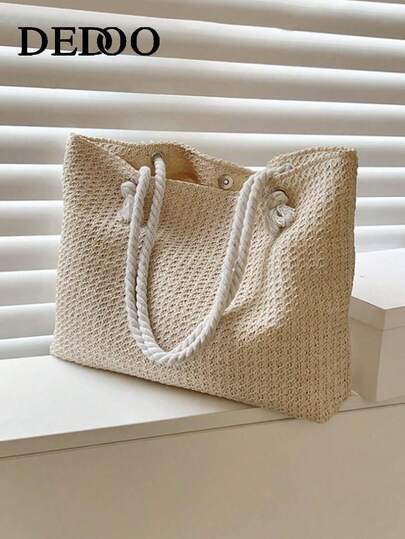 编织大容量手提包，轻便购物单肩包，夏季手提包，旅行必备，夏季女士度假包，假日包，书包，大容量，便携，适合青少年女孩沙滩必备，沙滩用品和夏季必备，夏季度假包，吸睛沙滩包，最热门的女士沙滩包，时尚夏季度假包，女士度假必备沙滩包，最新款度假包