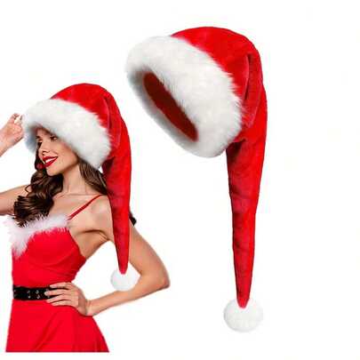 Extra Long Plush Santa Claus Hat With Long Tail, Luxury Christmas Hat, Holiday Party Winter Christmas Costume, Christmas Gift Decoration, Unisex (One Size)