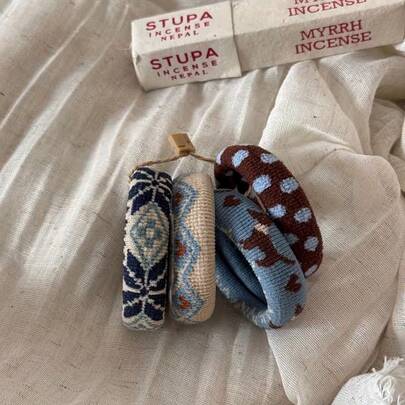 4 chiếc dây buộc tóc in họa tiết Bohemian cho nữ - Dây buộc tóc co giãn mềm mại với họa tiết Paisley, Houndstooth và các họa tiết khác, phụ kiện tóc không gây hư tổn, màu nâu/xanh dương/be/xanh navy - Dây buộc tóc kiểu cổ điển dùng cho tóc đuôi ngựa, búi tóc và tóc tết.