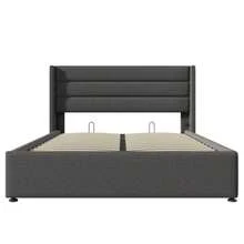 Storage Bed, Upholstered Bed, Hydraulic Double Bed 140x200cm, Wooden Slatted Base, Bed With Metal Slatted Base, Linen, Grey - Grey - View 12