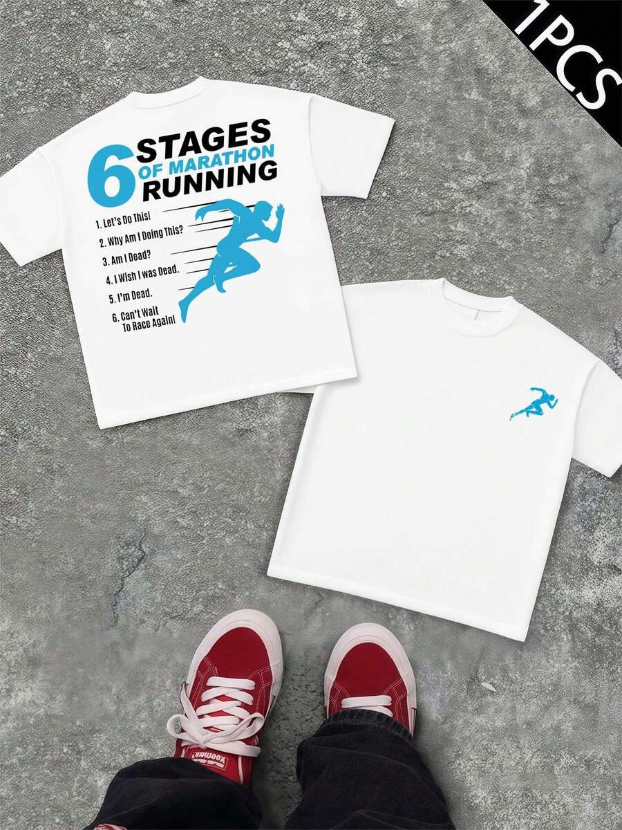 T-shirt de sport pour marathon avec imprimé graphique, décontracté, respirant, imprimé graphique unique, nouveauté, imprimé des deux côtés - Blanc - Voir 1