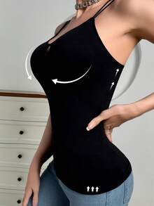 Shaping Camisole - Chest Cutout Design, Criss-Cross Back - Black - View 4