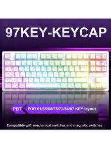 97 Keys White Contour Lines PBT Double Shot Keycaps Sidelit Light Backlit Translucent Cherry Profile For MX Mechanical Keyboards - White - View 11