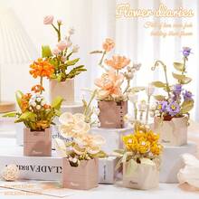 1件DIY创意模块化积木永生花篮，包含百合、玫瑰、向日葵、紫罗兰、郁金香、康乃馨、菊花、扶桑花等花卉盆栽装饰，生日/万圣节/圣诞节礼物 - 彩色 - 查看 6