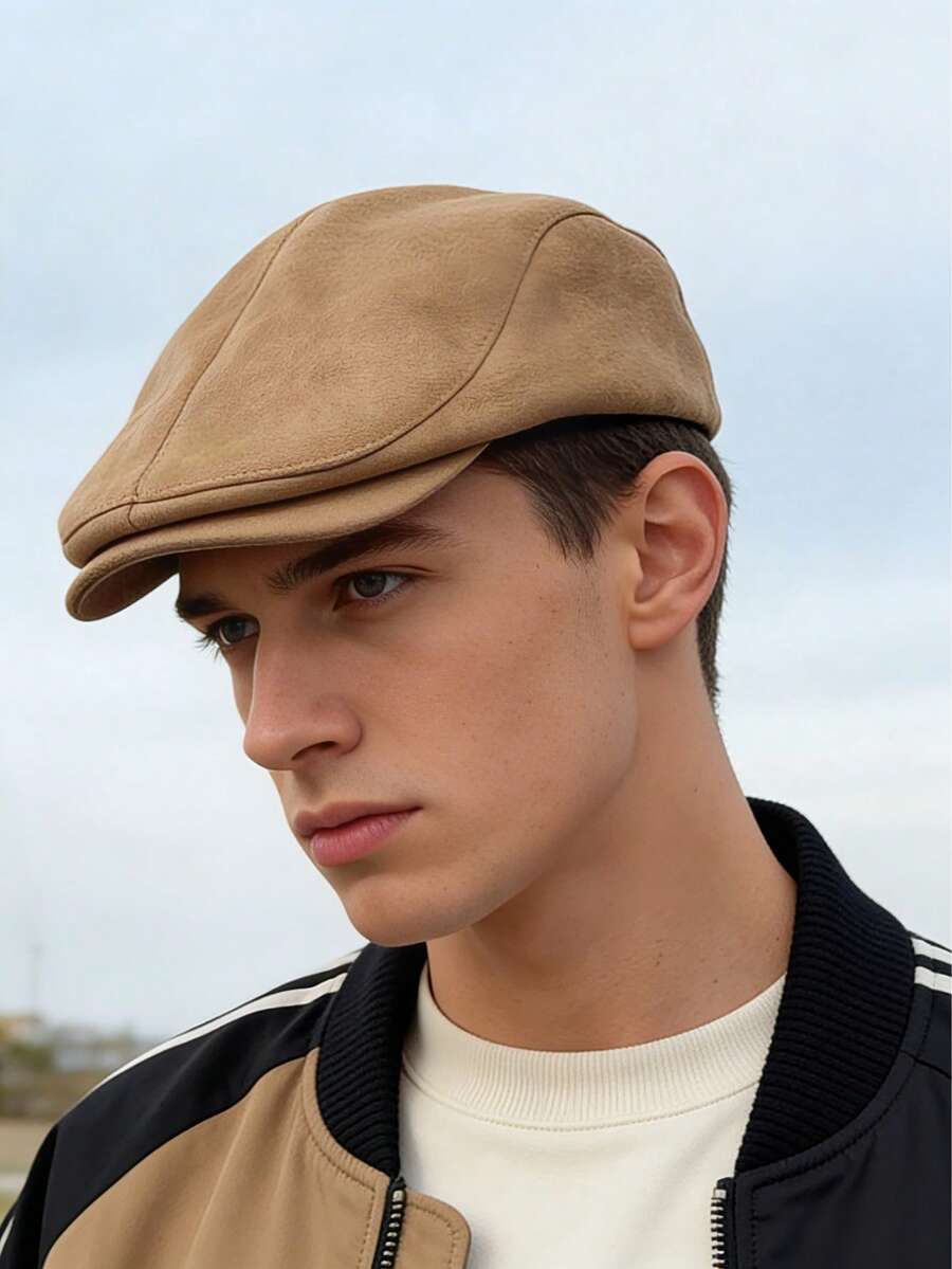 1顶男女通用纯色简约羊毛贝雷帽，可调节帽围，复古保暖报童帽，适合秋冬季外出，时尚配饰，精美礼品 - 彩色 - 查看 1