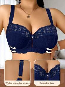 1 Peça Sutiã Sem Arame com Recorte de Renda Plus Size para Mulheres, Design Confortável e Minimalista, Tecido Tricotado - Azul - Visão 4