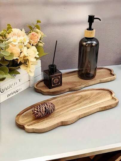 1pc Solid Wood Breakfast Tray, Bathroom Tray, Asymmetric Shape Serving Platter, Cheese Board, Decorative Kitchen Tray, Dining Service Plate