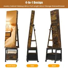 Espejo Tocador Giratorio 360° con Organizador de Joyería - 167 cm de Altura, Estilo Retro y Cajones con Llave - Ruedas para Fácil Movimiento, Gran Capacidad de Almacenaje - Marrón - Ver 5