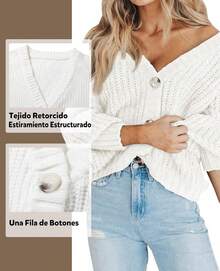 Chaqueta de Punto para Mujer Holgada Abrigo Tejido Grueso Otoño Invierno Cárdigan Ligero Acogedor Oficina Suéter Abierto de Moda - Gris - Ver 11