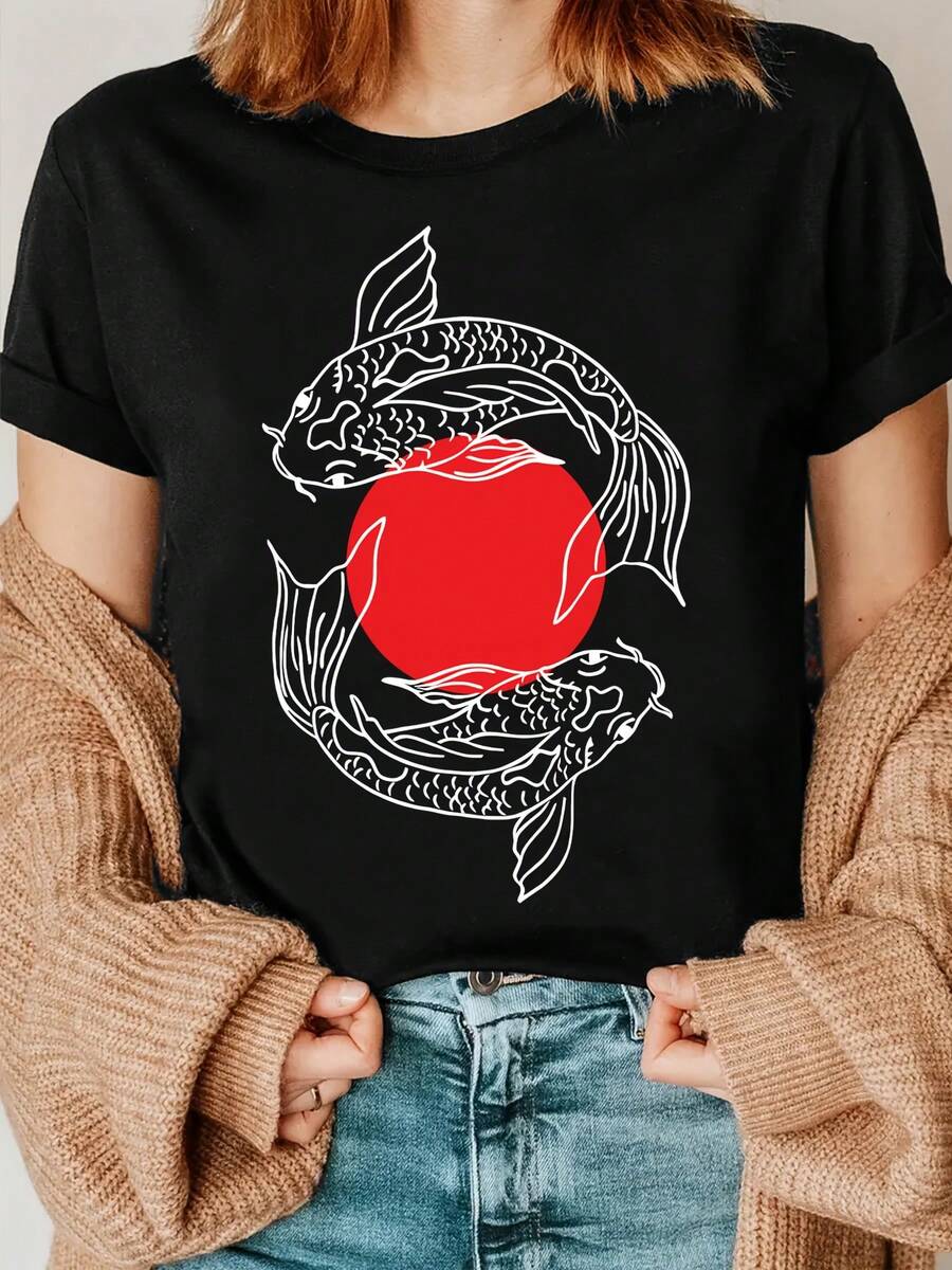 Japanese Koi Fish Print T-Shirt, Japanese Tourist Souvenir