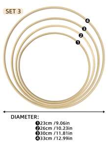 4pcs Beige Dreamcatcher Style Bamboo Wreath Decor Rings, Suitable For Outdoor Lawn, Wedding Hanging Decorations Like Feathers, Vines, Ribbons, Balloons, Or Indoor Wall, Bedroom Decor, Wind Chimes, Rustic Ornaments, DIY Embroidery Hoops - Apricot - View 15