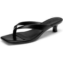 Women's Kitten Heels Flip Flops Square Toe Low Heels Slip On Comfortable Summer Thong Heeled Sandals  The Wide Straps Of These Flip-Flop Heels Fit The Foot Shape Better, And The V-Shaped Instep Flatters The Leg Shape, Creating A Modern And Attractive Silhouette For Every Look - 黑色 - 查看 1