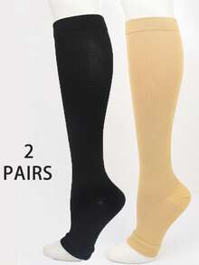 2 Pairs Unisex Copper Compression Socks, Open Toe Knee-High For Running Cycling Yoga - Breathable Blend, Durable Washable Knit Fabric - Multicolor - View 11