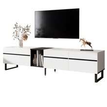 Modern TV Cabinet 180 Cm In White With Klappfach, Offenen Fächern And Doppeltüren – Minimalist Fernsehschrank Als Sideboard, TV-Möbel & Wohnzimmerschrank Mit Viel Stauraum - White - View 1