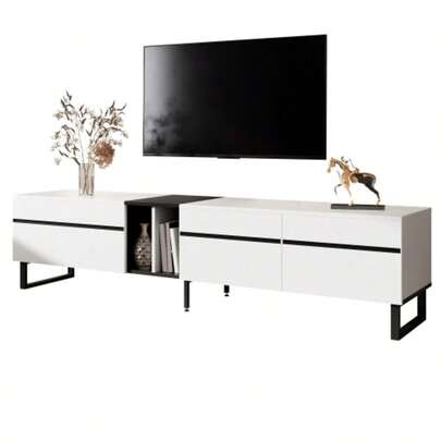 Modernt TV-skåp 180 cm i vitt med Klappfach, offenen Fächern och Doppeltüren – Minimalist Fernsehschrank als Sideboard, TV-Möbel & Wohnzimmerschrank mit viel Staurum