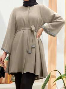 Women's Casual Versatile Knotted Waist Arabic Modest Long Robe Top