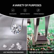 Set de 3 piezas: Pinzas puntiagudas, Pinzas de aislamiento, Pinzas para extensiones de pestañas, Removedor de puntos negros, Separador de cejas (Versión clásica, 13,5 cm) - Gris - Ver 5