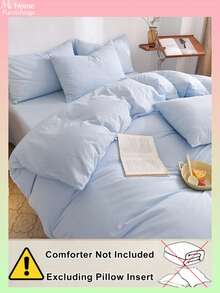 3pcs Light Blue Bedding Set - 1 Duvet Cover & 2 Pillowcases, Soft & Comfortable Textiles, Available In Multiple Colors, Suitable For Dorms, Simple & Fashionable Home Decor, Soft & Cozy Bedroom Linens, Fashionable Set, Machine Washable, No Filling - Baby Blue - View 4