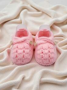 Handmade Knitted Infant Leg Warmers, Indoor Prewalker Shoes - Pink - View 3