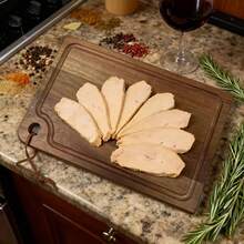 1pc Rosewood Wooden Cutting Board, Solid Wood Cutting Board, Butcher Block, Chopping Board With Fruit Groove, Easy To Clean, For Cooked Food, Vegetables, Fish, Meat, Cheese, Household, Outdoor Camping, Multipurpose - Yellow - View 7