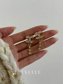 Pendientes de cobre chapados en oro de 18K, elegantes y lindos, aptos para uso diario y reuniones - Dorado - Ver 2