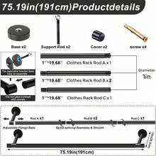 重型金属衣架，现代风格服装杆，壁挂式衣柜衣架，适用于洗衣房和衣柜，哑光黑 - 黑色 - 查看 14